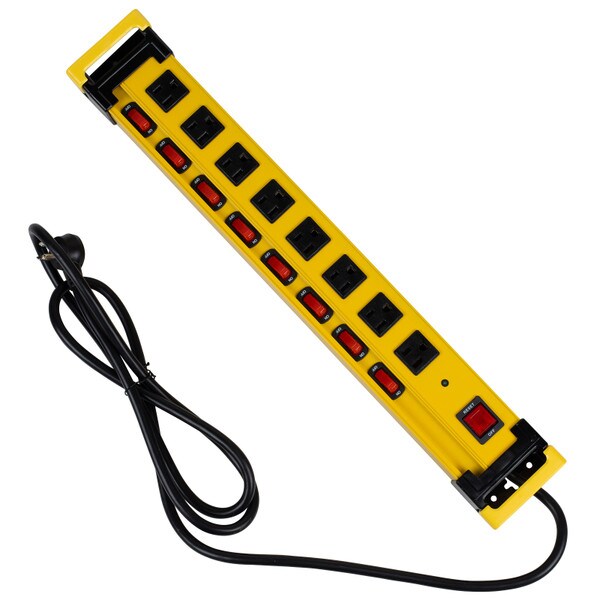 Main product image for 8-Outlet AC Surge Protection 3300 Joules Metal Power Strip Switched Outlets 6 ft Cord ETL Yellow125-616